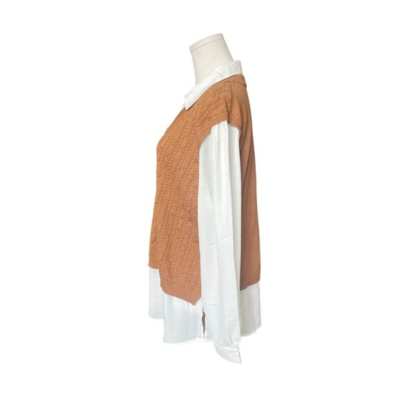 Adrianna Papell Layered Shirt Sweater Vest Size XL Preppy Indie Twee Academia - Picture 3 of 7